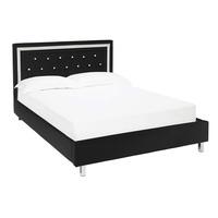 Branson King Size Bed In Black Faux Leather With Diamanté