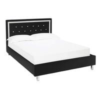 Branson Double Bed In Black Faux Leather With Diamanté