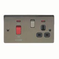 British General 45A Double Pole Black/Nickel Effect Cooker Switch & Socket with 13A Socket