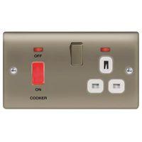 British General 45A DP Polished Pearl Nickel Effect Cooker Switch & Socket with 13A Socket & Colour Coded Terminals