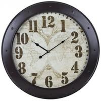 Brown World Map Porthole Clock