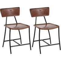 Brown Leather Dining Chair with Black Iron (Pair)