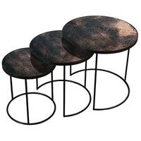 bronze heavy aged mirror round nesting side table set of 3