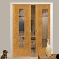 Brisa Ostria Oak Double Pocket Doors - Clear Glass - Prefinished