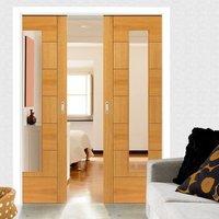 Brisa Sirocco Oak Double Pocket Doors - Clear Glass - Prefinished