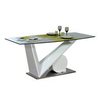 Brooky Glass Top V Shape White Sheen Base Dining Table Only