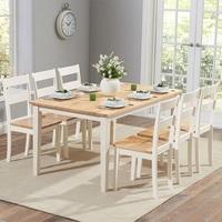 Bremen Dining Table In Oak And Cream With 6 Dining Chairs