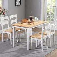 Bremen Dining Table In Oak And White With 4 Dining Chairs