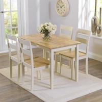Bremen Dining Table In Oak And Cream With 4 Dining Chairs