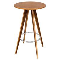 Bramby Bar Table Round In Walnut Veneer With Chrome Foot Rest