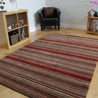 Brown & Red Modern Striped Wool Rug - Toscana - 60 x 230cm (1ft 11\