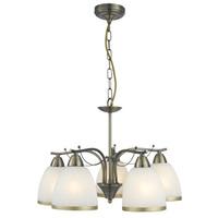 Brahama Antique Brass 5 Lamp Ceiling Light With Opal Glass