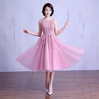 bridesmaid dress tea length lace satin ball gown jewel with beading la ...