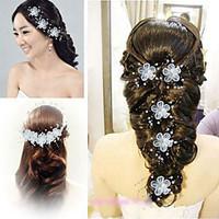 Bride\'s Flower Pearl Forehead Wedding Headdress Hair Clip 1 PC