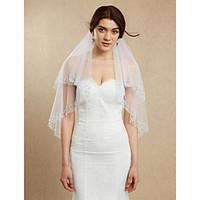 Bride Wedding Dress Veil Two-tier Fingertip Veils Beaded Hand-beaded Edge