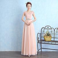 Bridesmaid Dress Floor-length Chiffon / Lace - Sheath / Column Scoop with Crystal Detailing