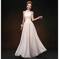 Bridesmaid Dress Floor-length Chiffon - Sheath / Column High Neck with