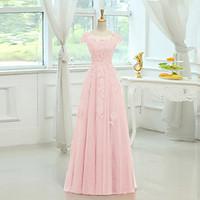 Bridesmaid Dress Floor-length Satin / Tulle - Sheath / Column Scoop with Appliques / Beading