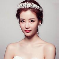 Bride\'s Flower Shape Pearl Rhinestone Forehead Wedding Headdress Crown 1 PC