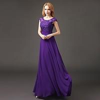 Bridesmaid Dress Floor-length Chiffon - A-line Scoop with Appliques