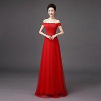 Bridesmaid Dress Floor-length Lace- Sheath / Column Off-the-shoulder with Embroidery / Lace