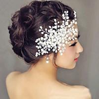 Bride\'s Flower Shape Imitation Pearl Rhinestone Forehead Wedding Hair Combs Headbands 1 PC