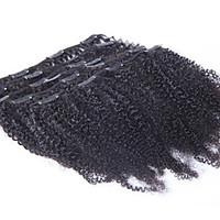 Brazilian 100% Human Hair Clip In Hair Afro Kinky Curly Clip Ins Extensions In Hair Weaves Natural Black Color 8 pcs/set 100g