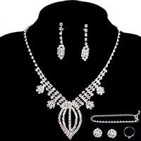 Bridal Wedding Jewelry Sets Crystal Ring Bracelet Necklace Earrings Sets with 2 Pairs of Rhinestone Earrings