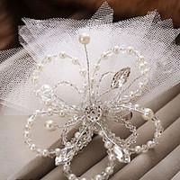 Bride\'s Crystal Pearl Veil Forehead Wedding Headdress Hair Clip 1 PC