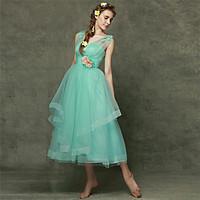 Bridesmaid Dress Tea-length Tulle - A-line Sweetheart with Flower(s)