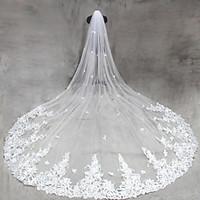 Bride Bridesmaids Beige / White Wedding Veil One-tier Cathedral Veils Cut Edge Tulle Netting