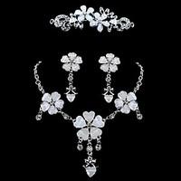 Bridal Jewelry Sets Flower Style Rhinestone Alloy Flower 1 Necklace 1 Pair of Earrings 1 Hair Jewelry For Wedding Party