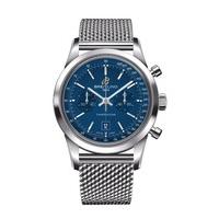 Breitling Transocean Chronograph 38 blue dial stainless steel bracelet watch