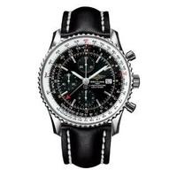 Breitling Navitimer World automatic chronograph men\'s leather strap watch