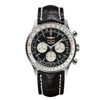 Breitling Navitimer mens chronograph black leather strap watch