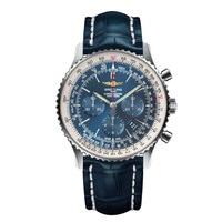 Breitling Navitimer mens chronograph blue leather strap watch