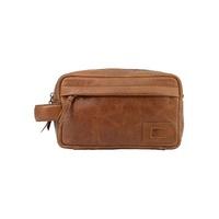 brown tanned leather wash bag with side zipped pocket savile row