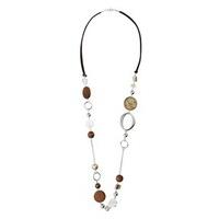 Brown Faux Suede Mixed Stone & Beads Necklace