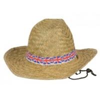 Brown Straw Hat With Union Jack Printed Band