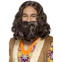 Brown Hippie/jesus Wig & Beard Set
