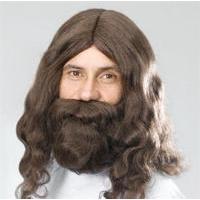 brown mens hippy jesus wig beard set