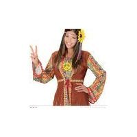 Brown Hippie Medieval Wig With Multi Sunflower Headband 60\'s Fancy Dress