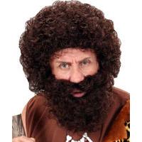 brown mens curly wig beard