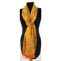 bright bold orange and yellow scarf with floral and butterfly print