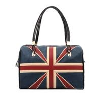 British Vintage Women Handbag Flag Pattern PU Leather Fashion Totes Retro Shoulder Bag Black