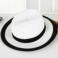 British Summer Straw Hat Cap Patchwork Round Wide Brim Hawaii Folding Soft Sun Hat Casual Foldable Brimmed Beach Hats For Women