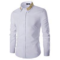 Brand Fashion Men\'s Casual/Daily Simple Spring / Fall ShirtSolid / Embroidered Shirt Collar Long Sleeve White / Black