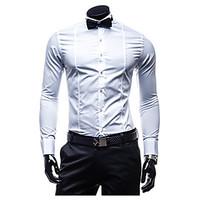 Brand Hight Quality Men\'s Casual/Daily Simple Summer / Fall ShirtSolid Stand Long Sleeve White / Black Cotton Medium