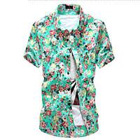 Brand Fashion Men\'s Short Sleeve Floral Printing Beach Shirt, Cotton / Polyester Casual / Sport Floral