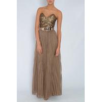 Bronze Sequin Pleated Maxi Dress